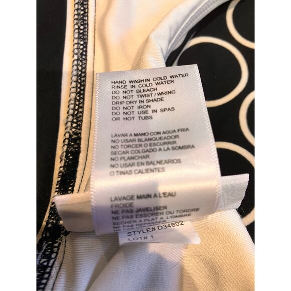 DKNY Swim Top Black Cream Circle Women's Medium Stripes Geometric Racerback - Picture 4 of 5